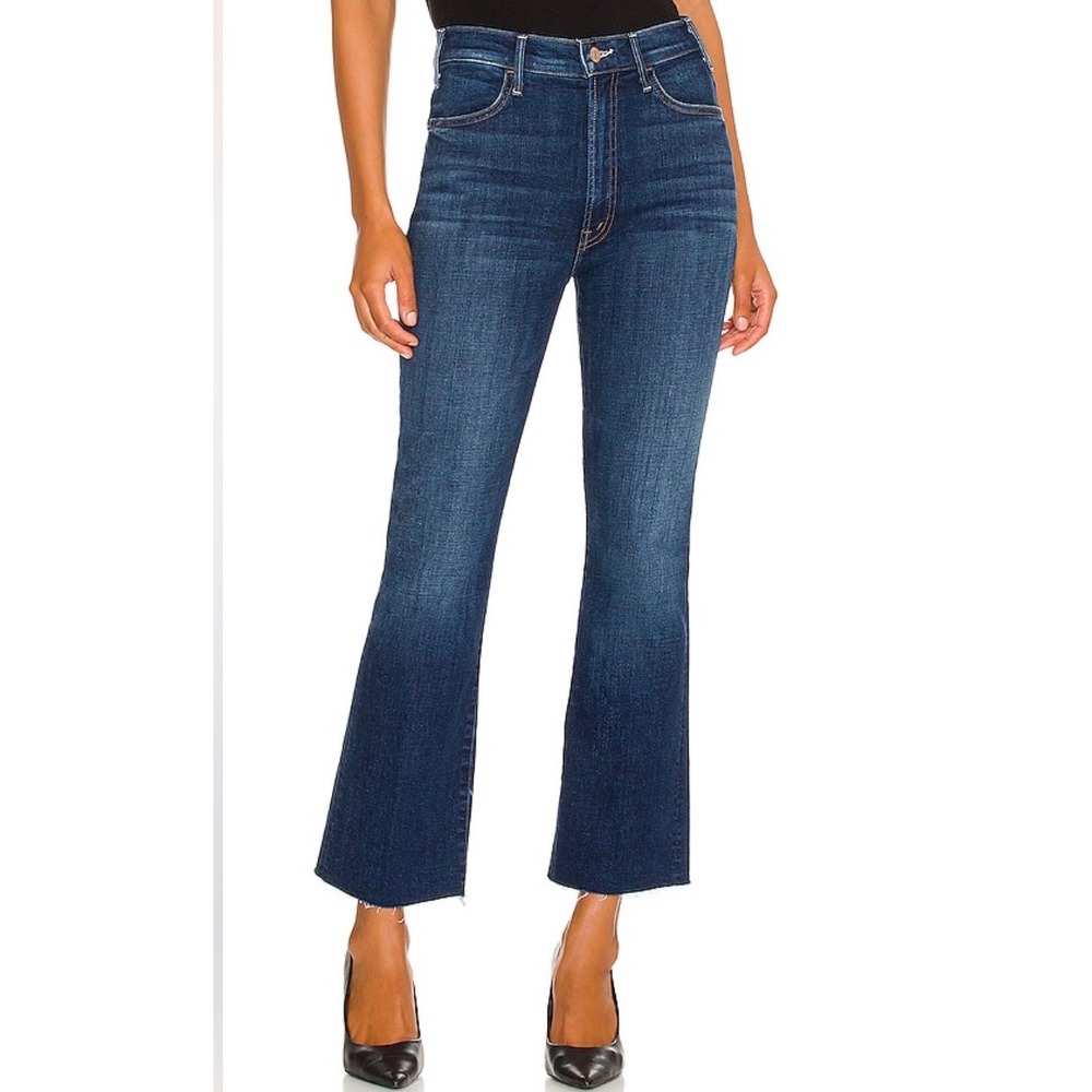 MOTHER The Hustler Ankle Fray Jeans Lust For Life Blue Denim Womens 25 Raw Hem